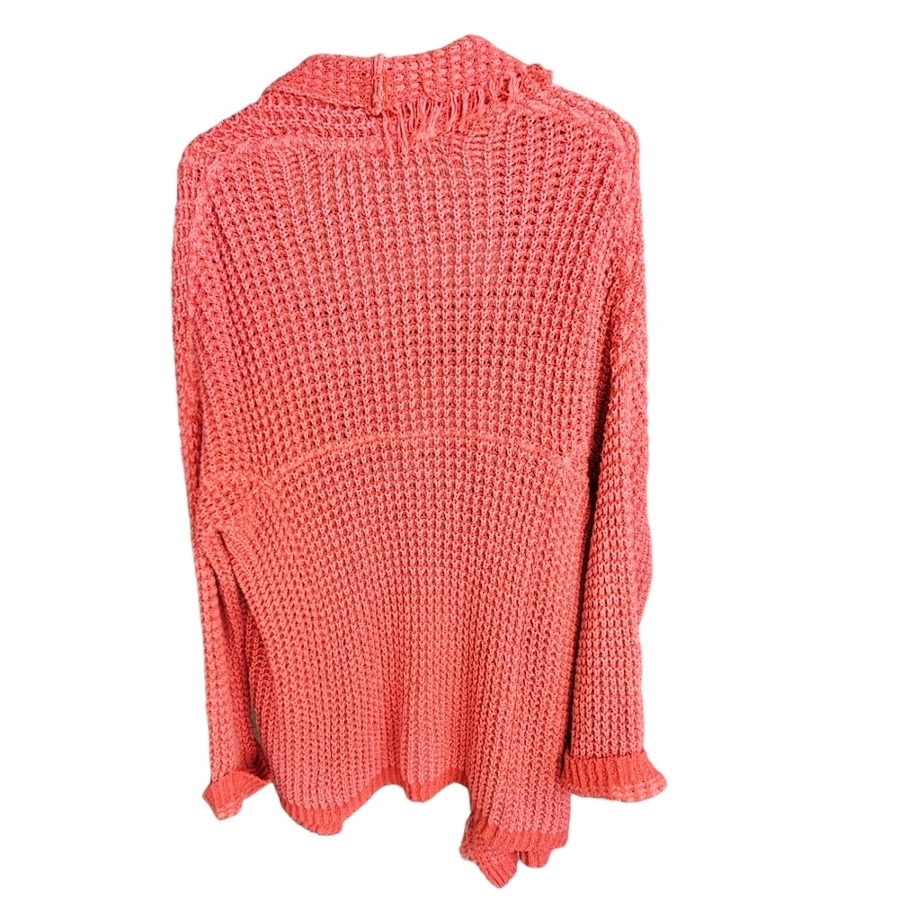 Free People "I'll Be Around" Coral Woven Silk Blend Fringe Open Cardigan - Picture 5 of 13